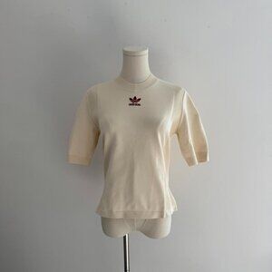 Adidas X Wales Bonner Knit  Short Sleeve Tee | Cream/Maroon | Women’s Size M